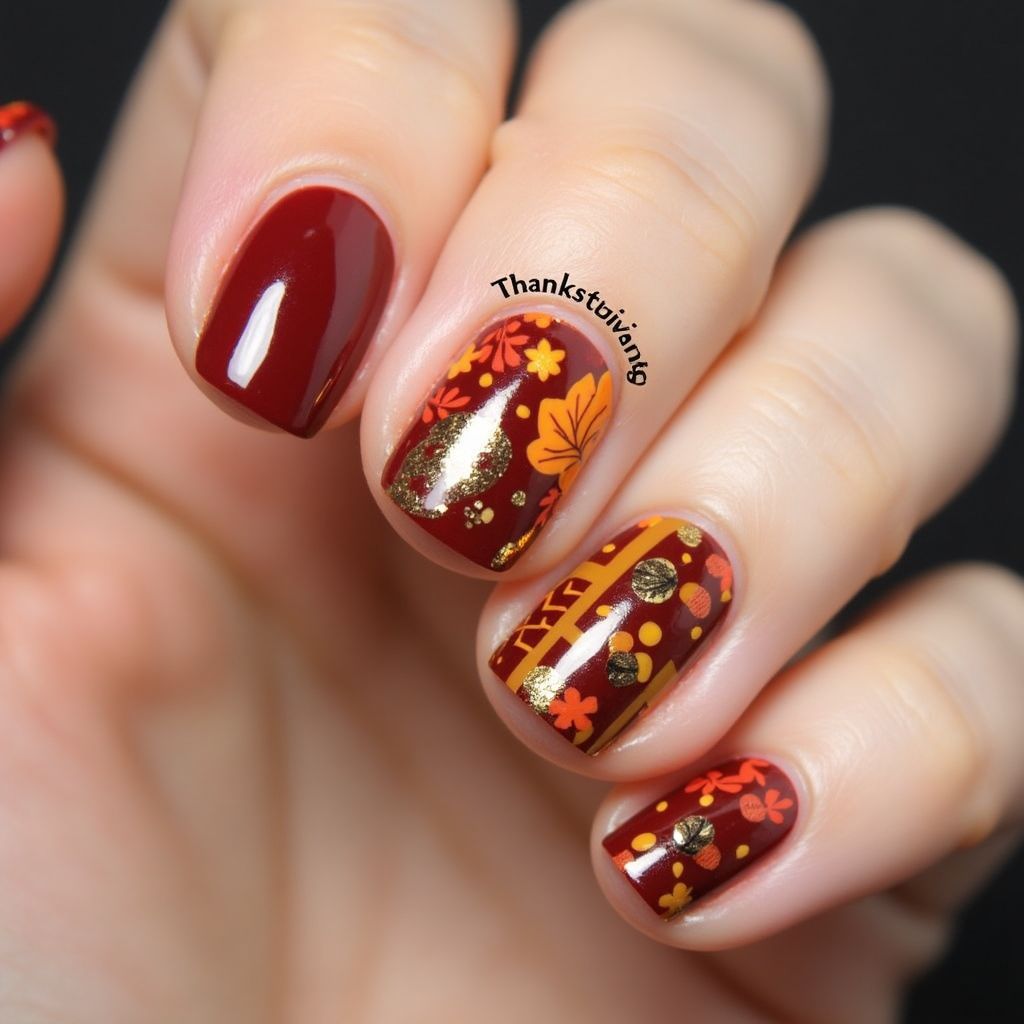 Thanksgiving Nail Foil Nail Design