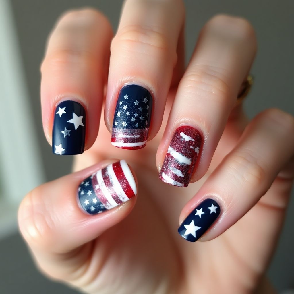 Labor Day Acrylic Powder Nail Design