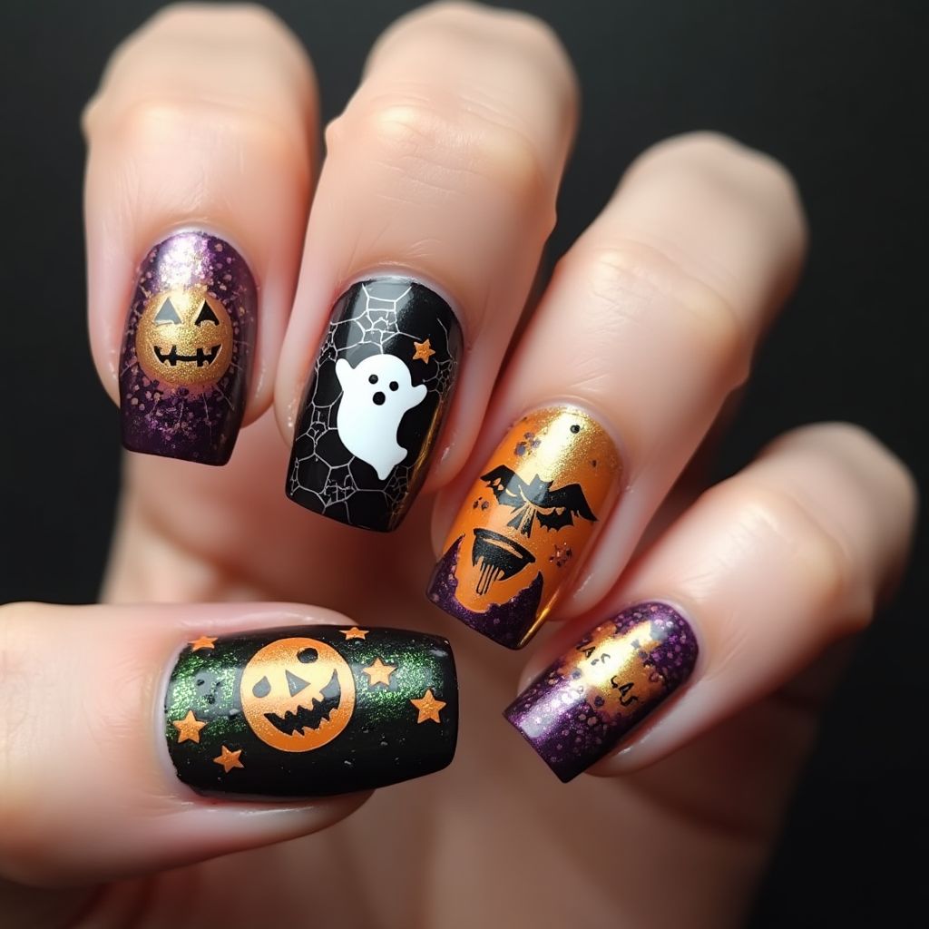 Halloween Holo Powder Nail Design