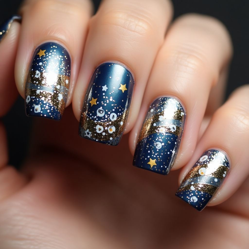 New Year Glitter Powder Nail Design