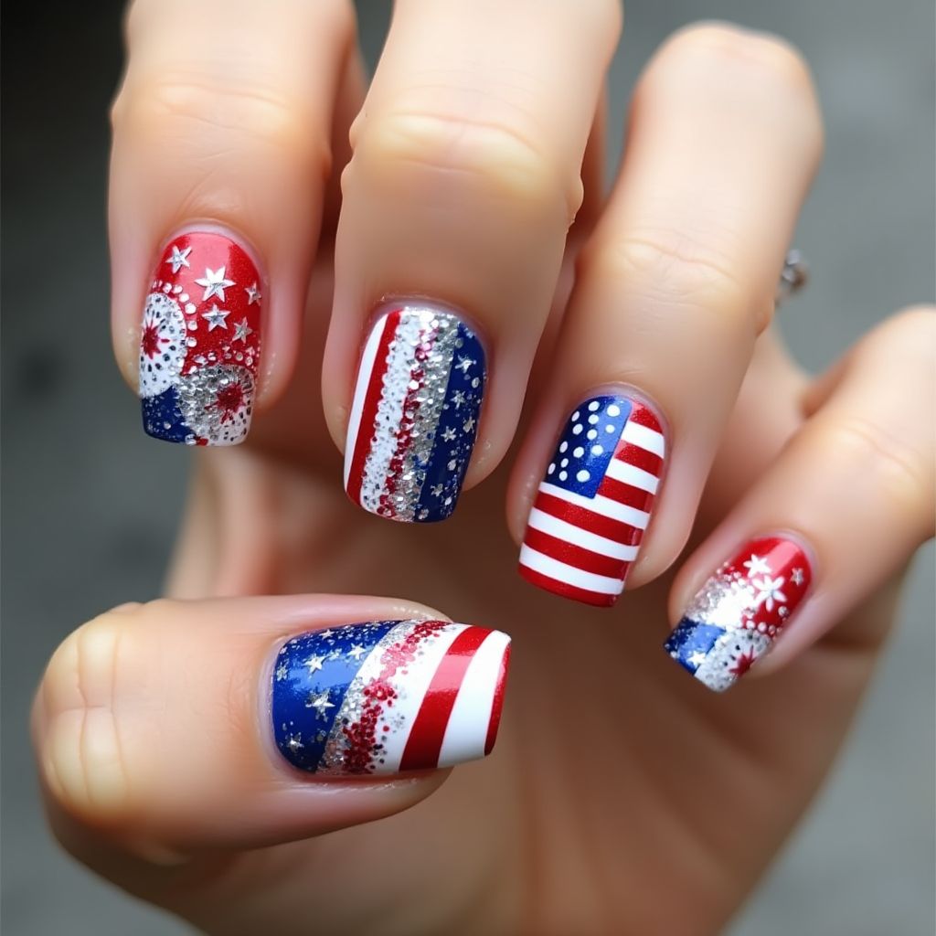 4th Of July Sequins Nail Design