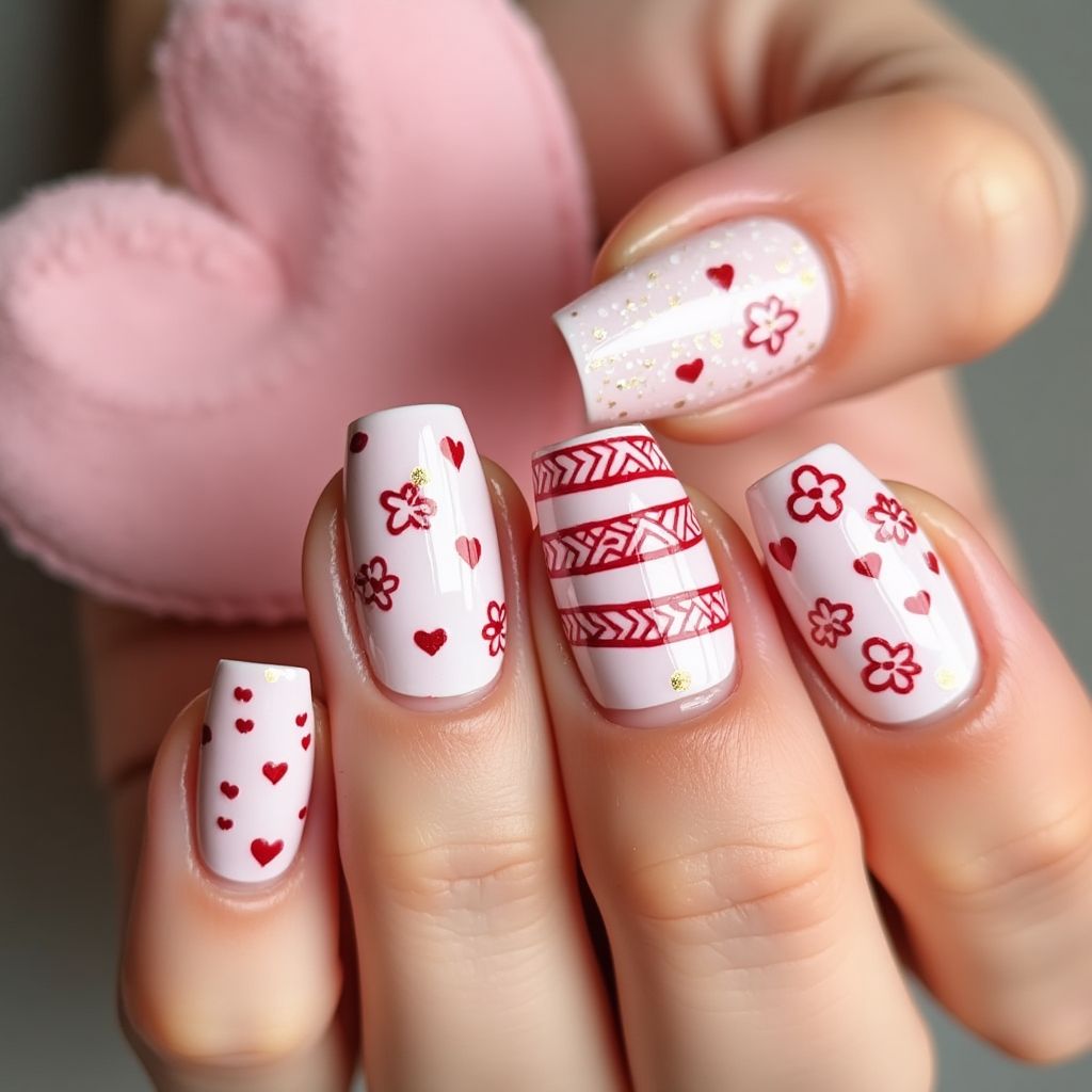 Valentine's Day Striping Tape Nail Design