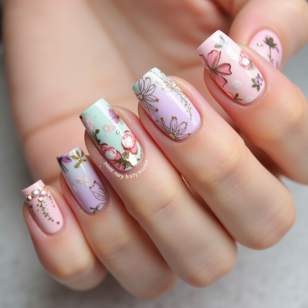 Mother's Day Gel Polish Nail Design