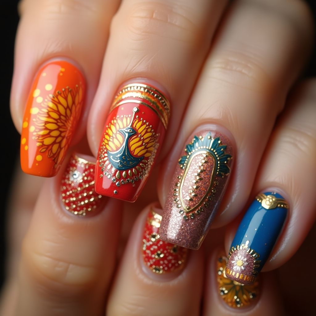 Diwali Orangewood Sticks Nail Design