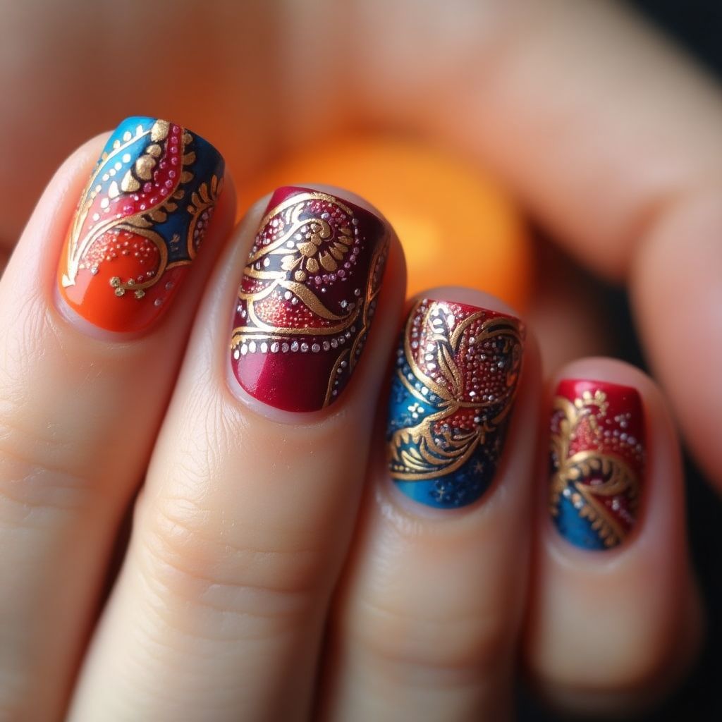Diwali Acrylic Powder Nail Design