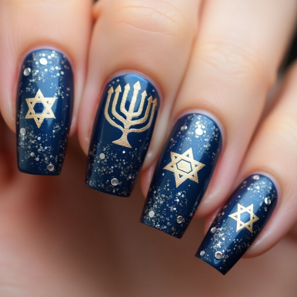 Hanukkah Magnetic Polish Nail Design