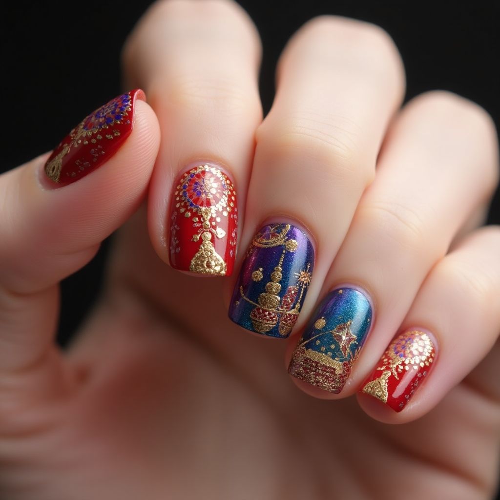 Diwali Gel Polish Nail Design