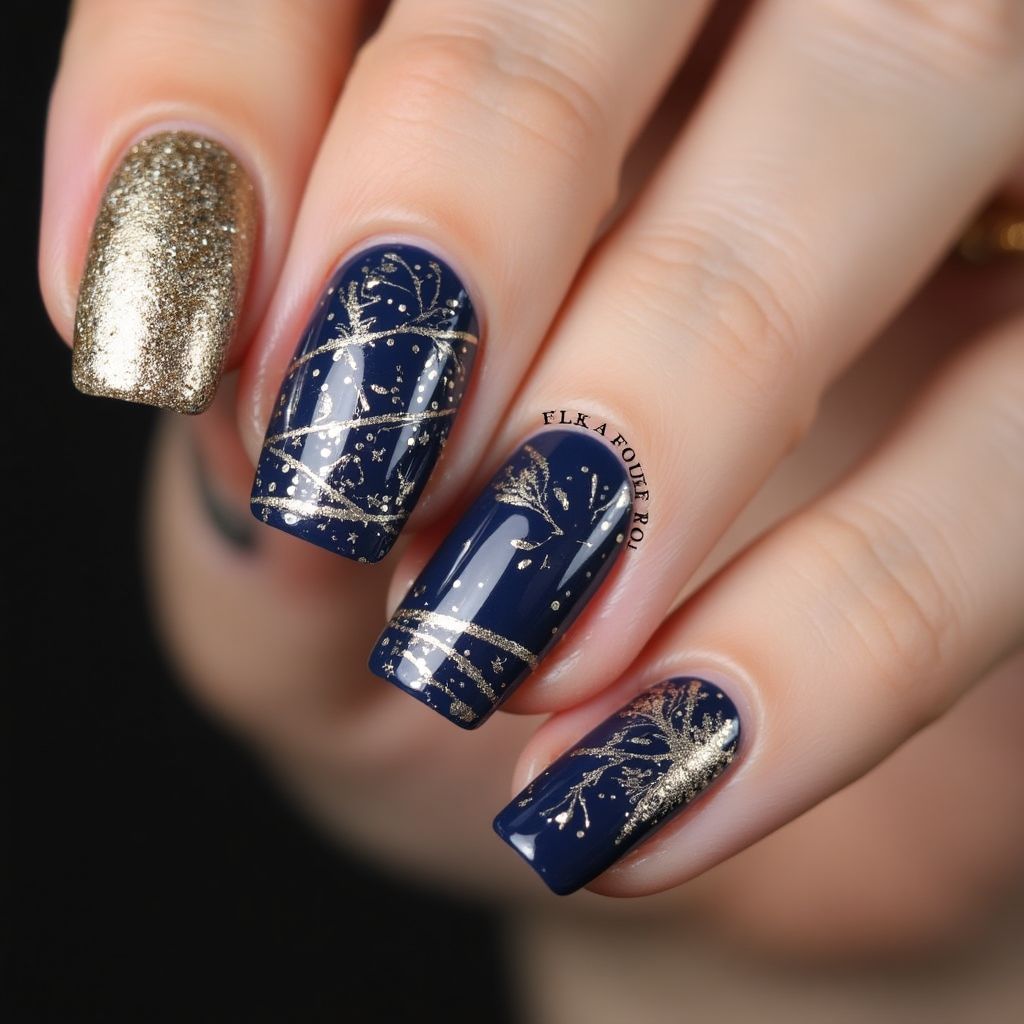 New Year Magnetic Polish Nail Design