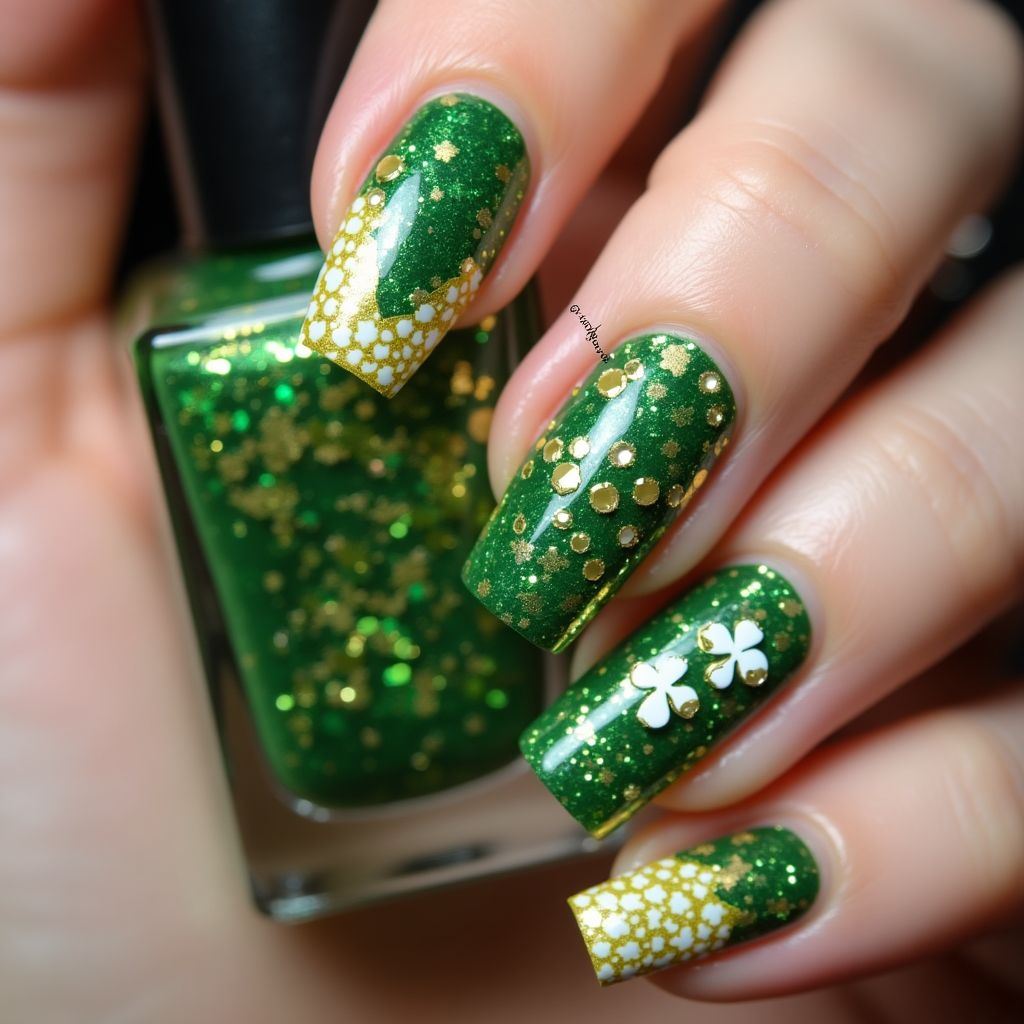 St Patrick's Day Rhinestones Nail Design
