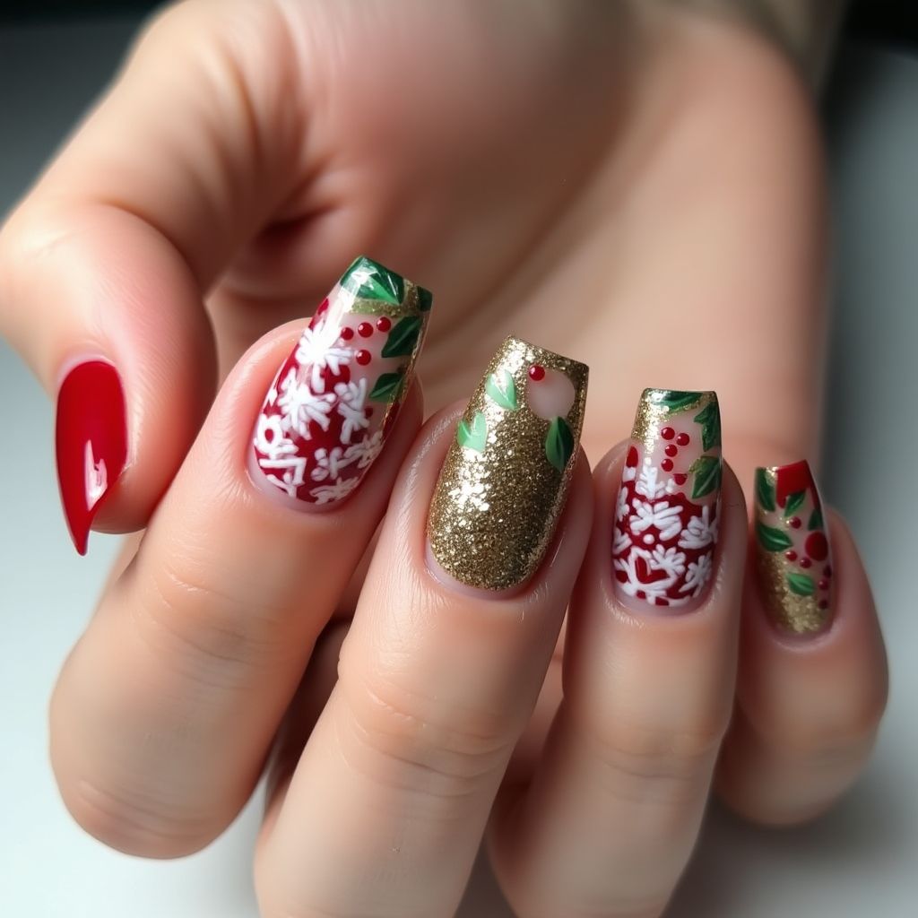 Christmas Acrylic Powder Nail Design