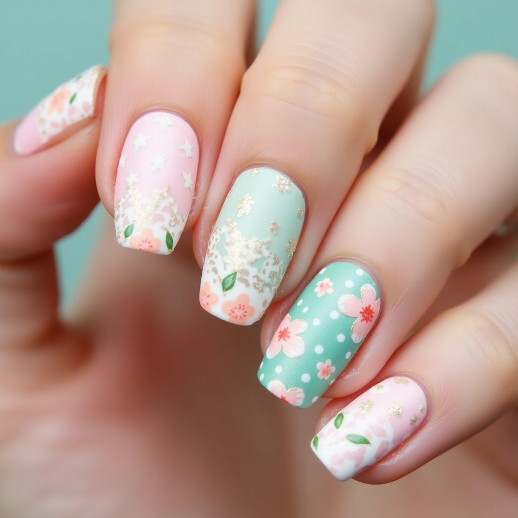 Easter Glitter Flakes Nail Design