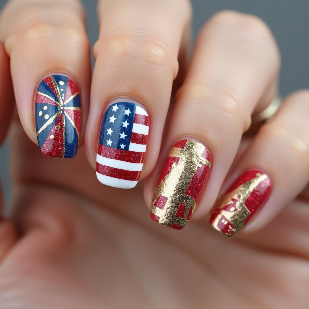 Labor Day Nail Foil Nail Design
