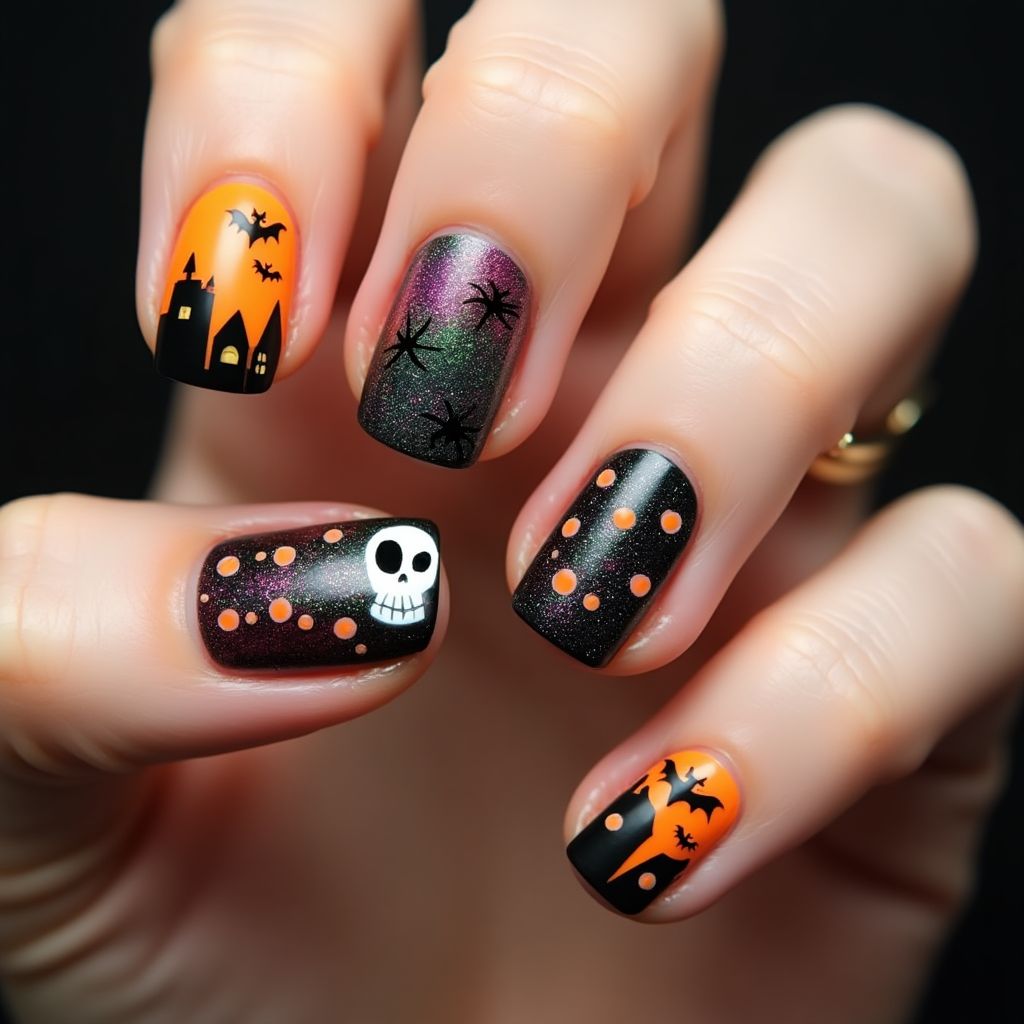 Halloween Holo Powder Nail Design