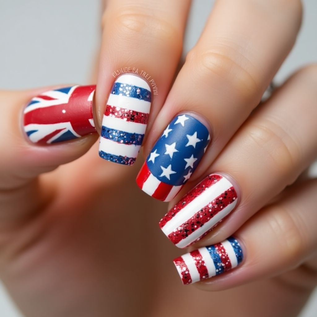 Labor Day Gel Polish Nail Design