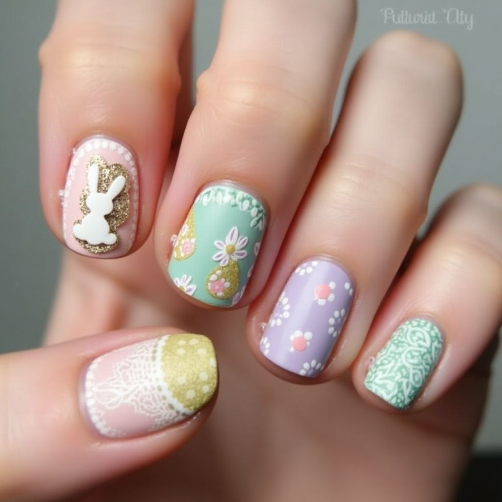 Easter Base Coat Nail Design