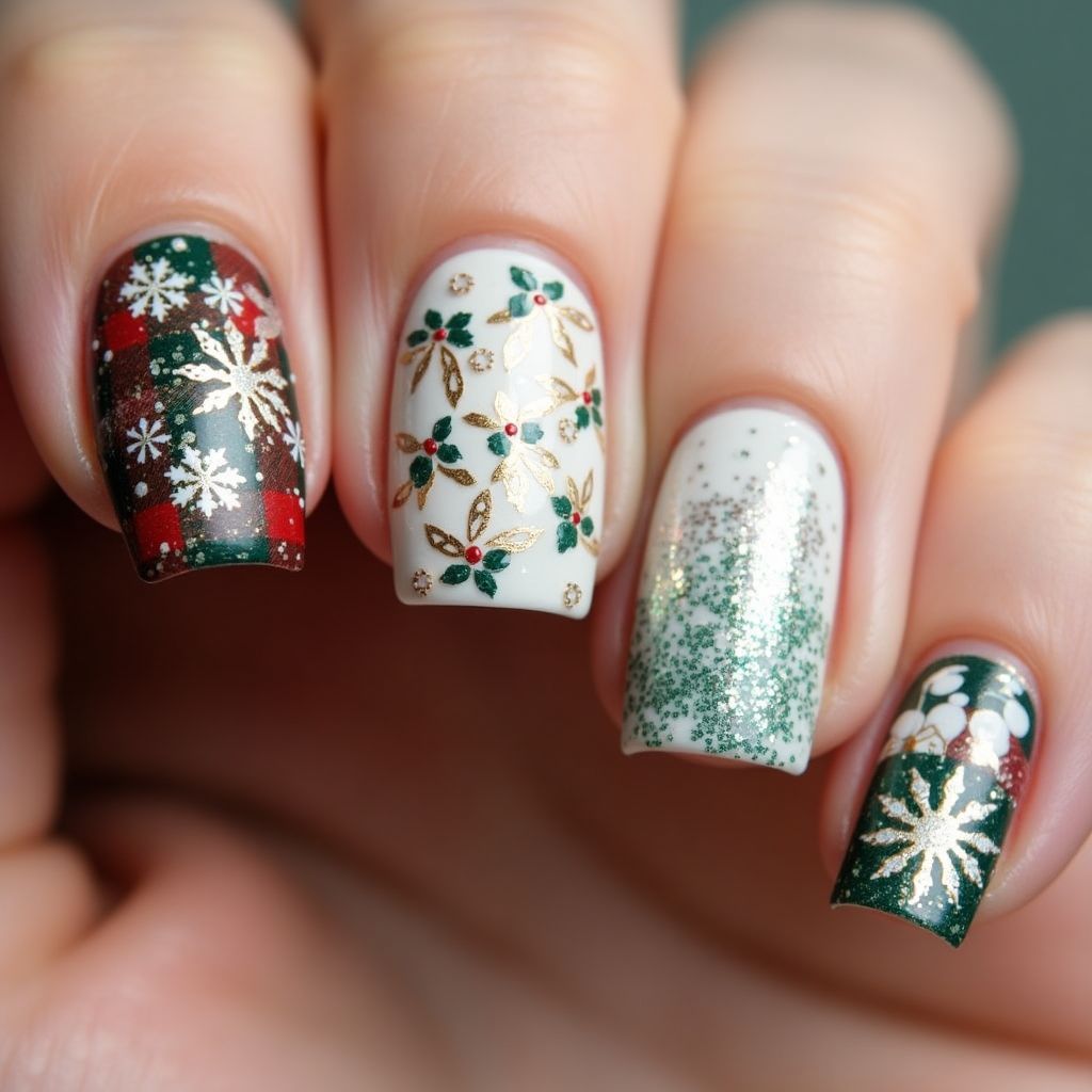 Christmas Holo Powder Nail Design