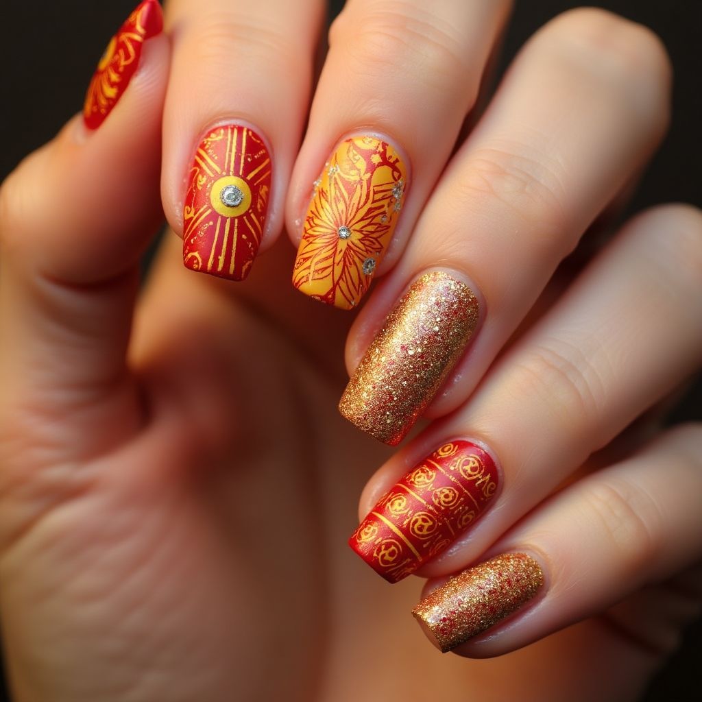 Diwali Wax Pencils Nail Design