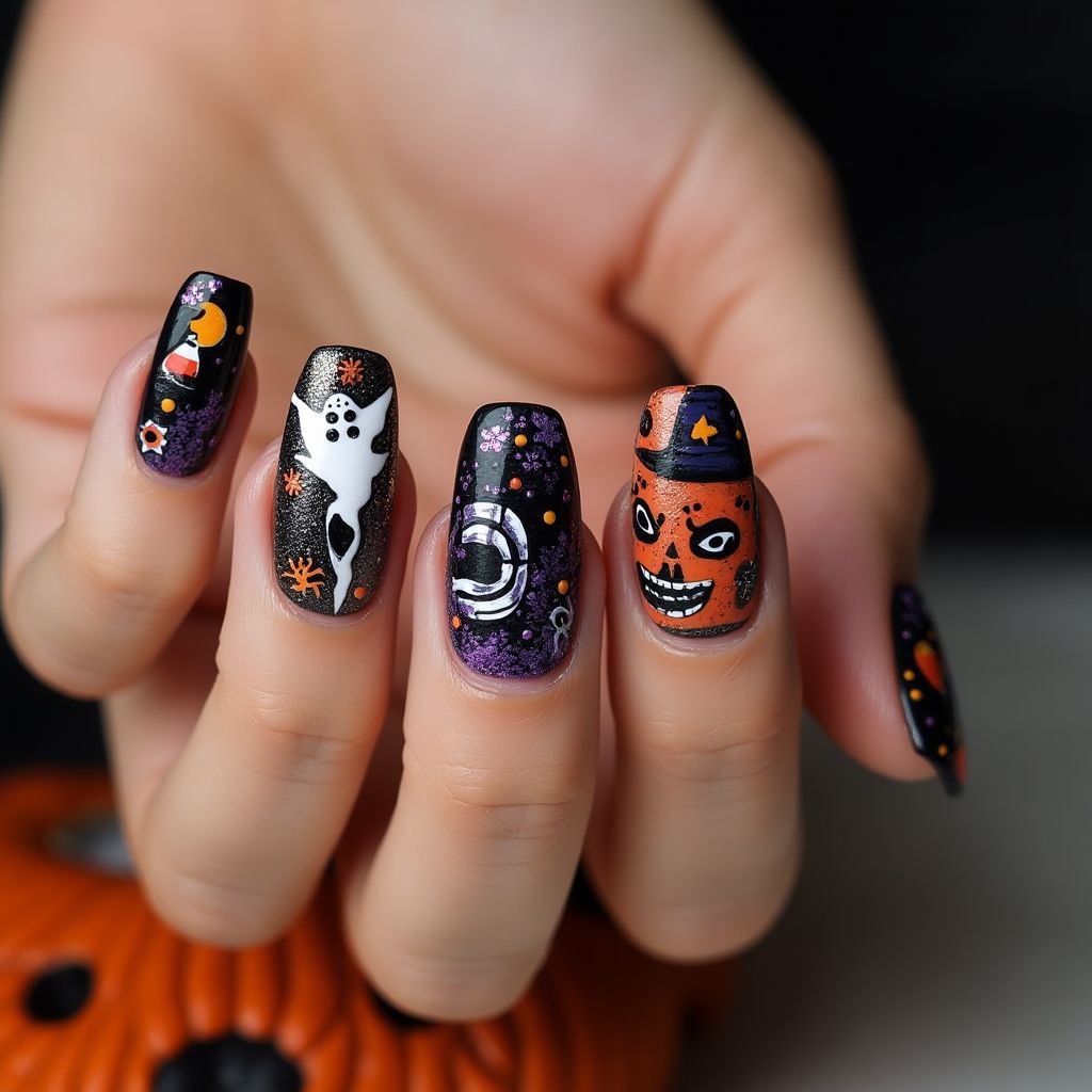 Halloween Rhinestones Nail Design