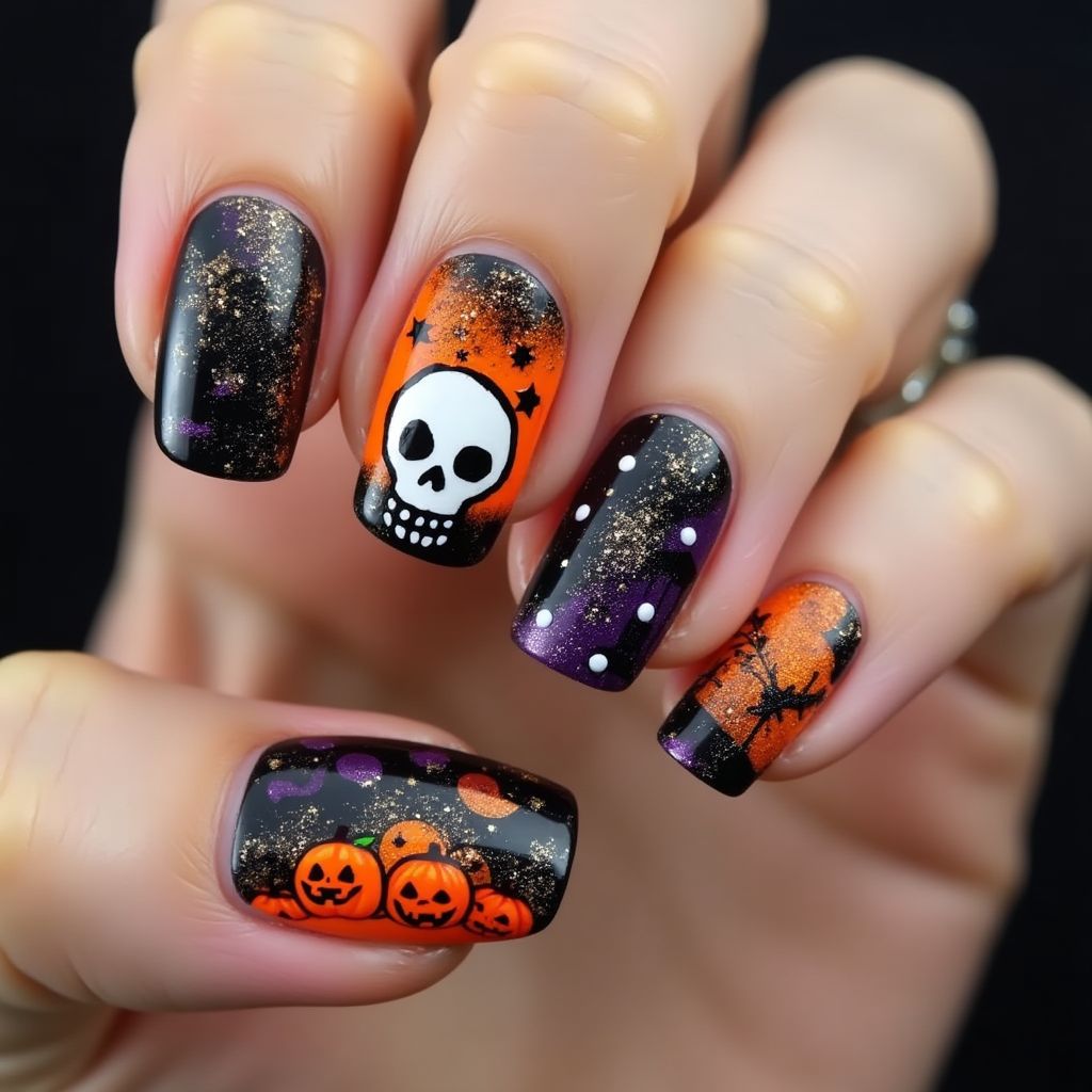 Halloween Glitter Powder Nail Design