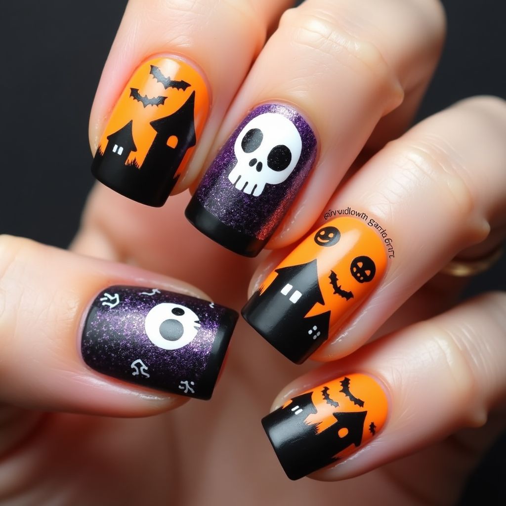 Halloween Striping Tape Nail Design