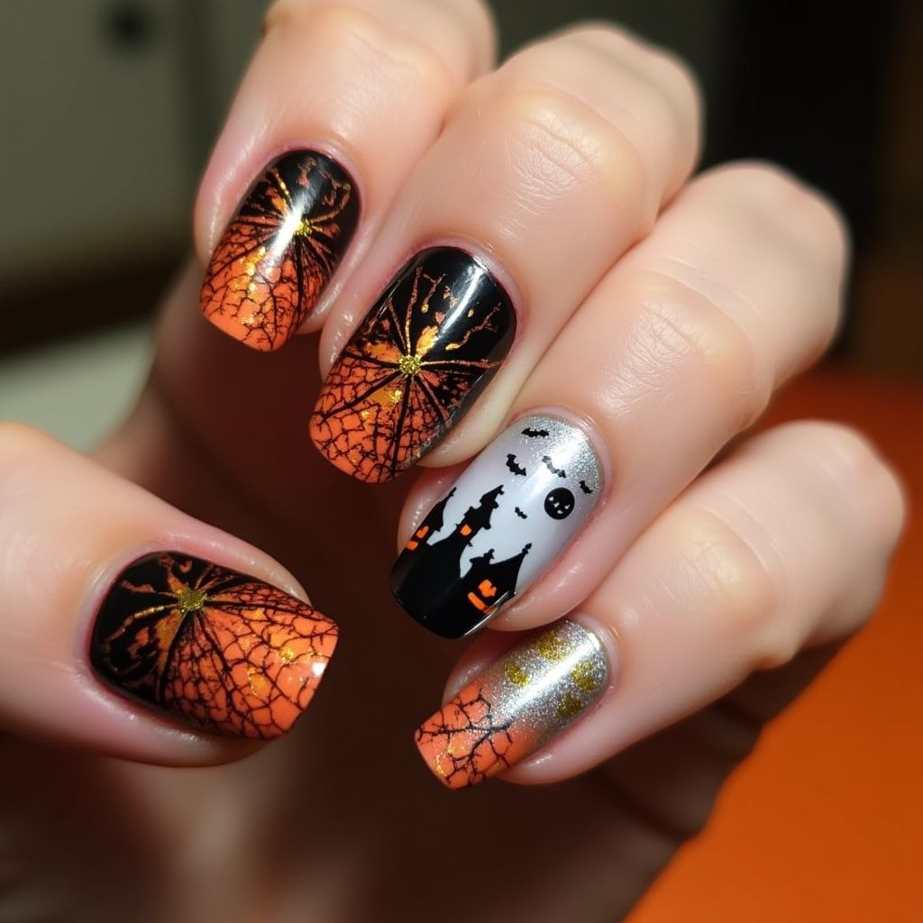 Halloween Orangewood Sticks Nail Design