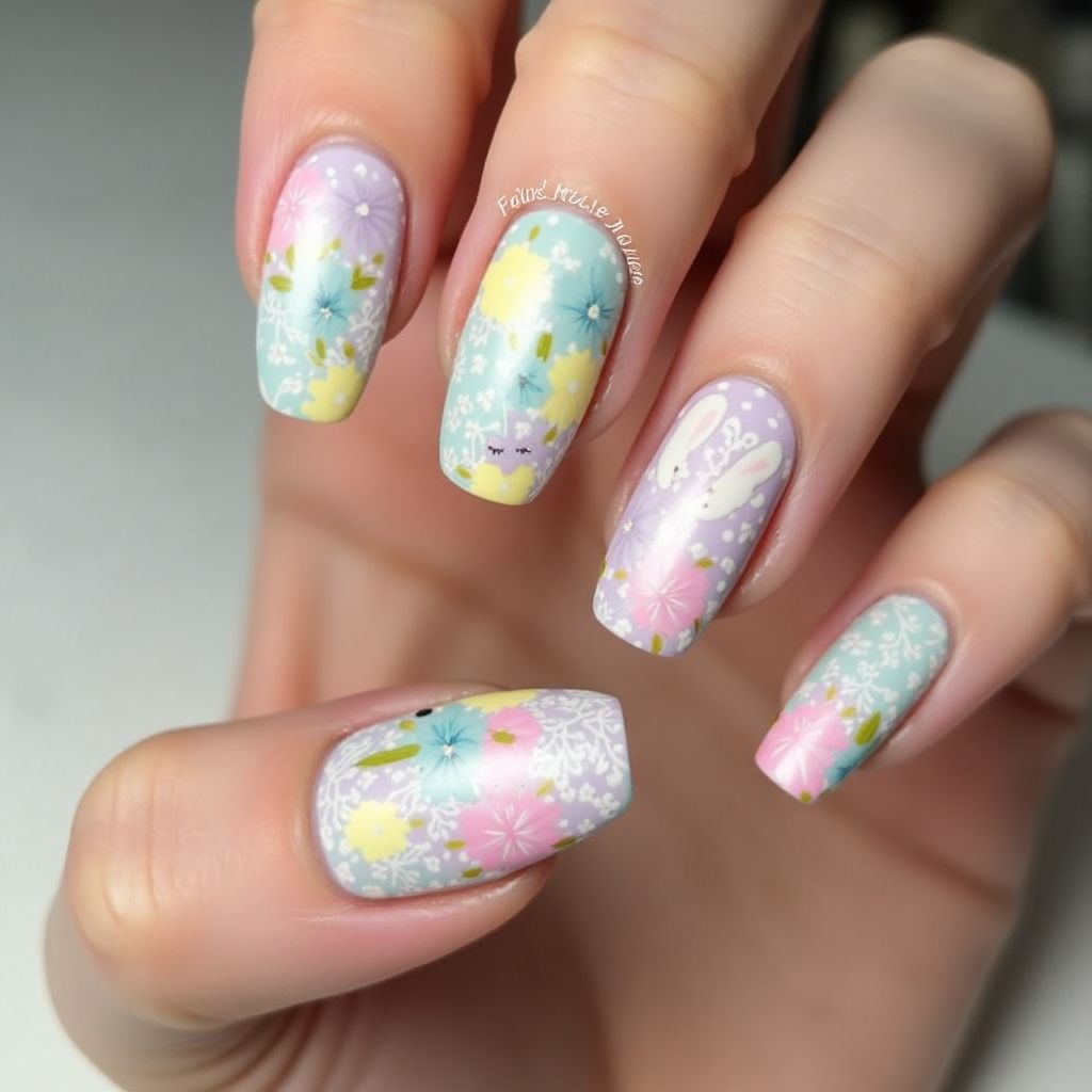 Easter Acrylic Colors Nail Design