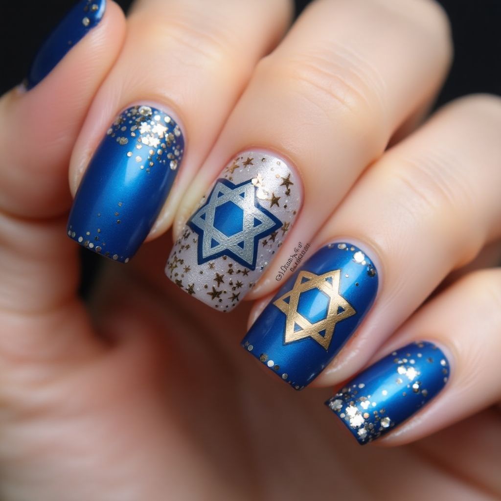 Hanukkah Skin Barriers Nail Design