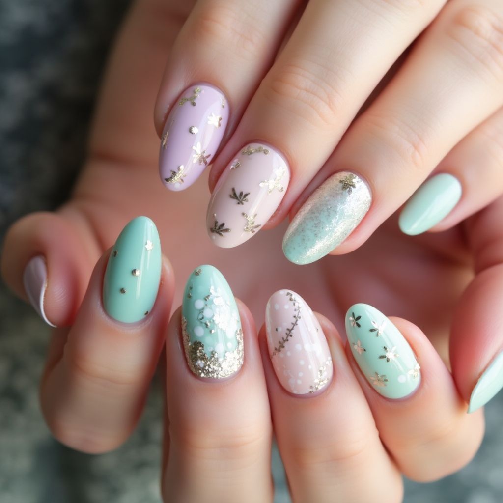 Easter Mermaid Powder Nail Design