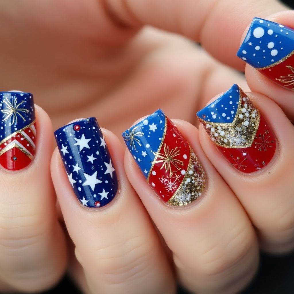 4th Of July Striping Tape Nail Design