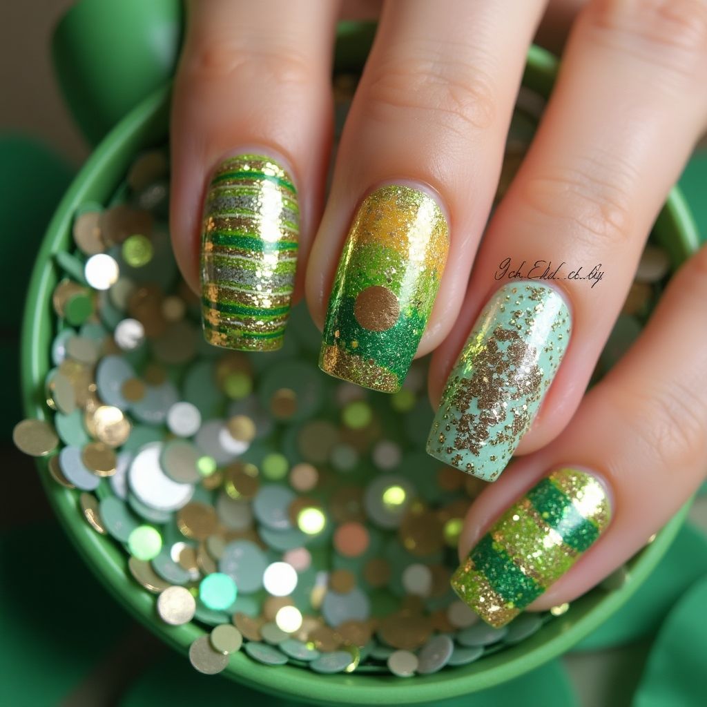 St Patrick's Day Sequins Nail Design