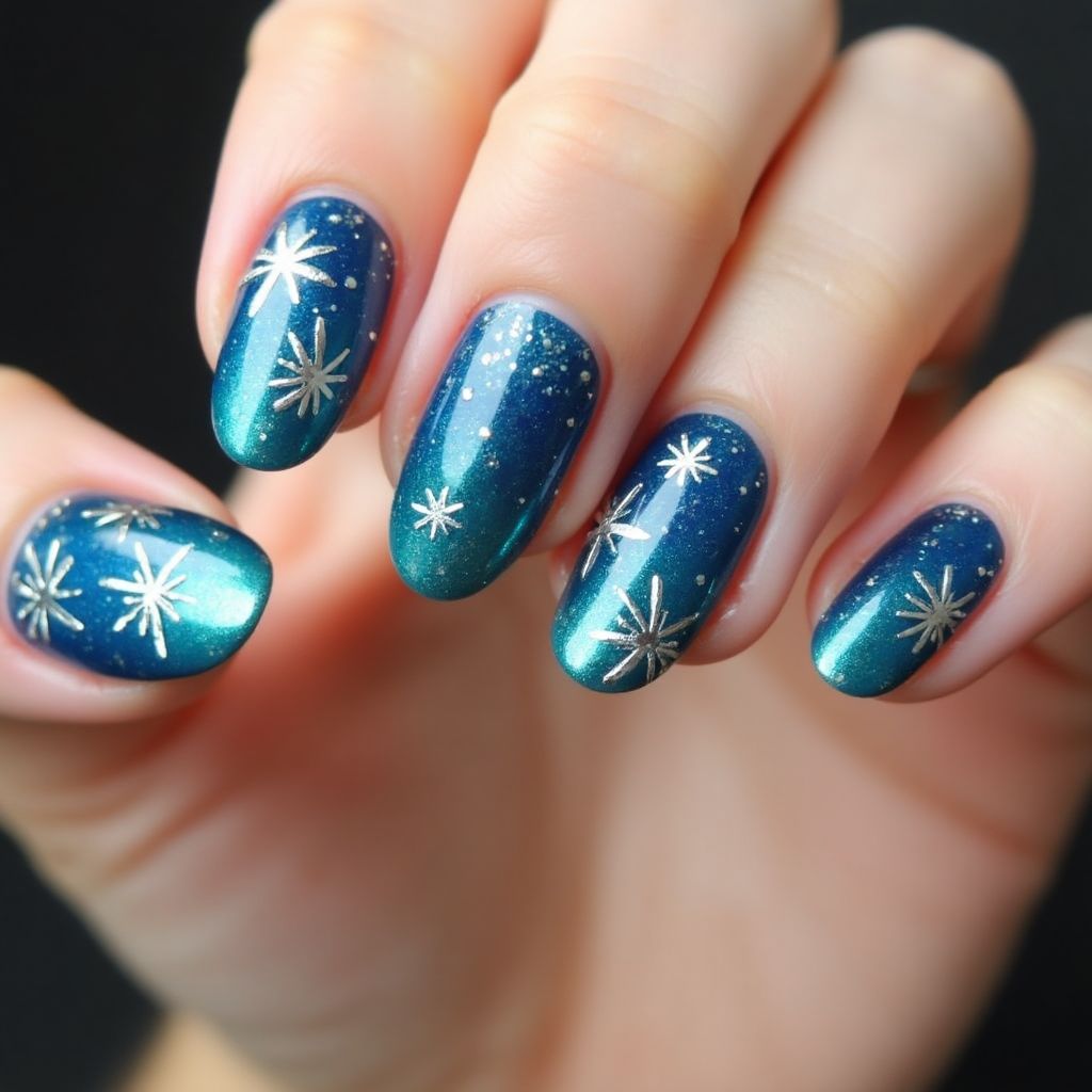 New Year Mermaid Powder Nail Design