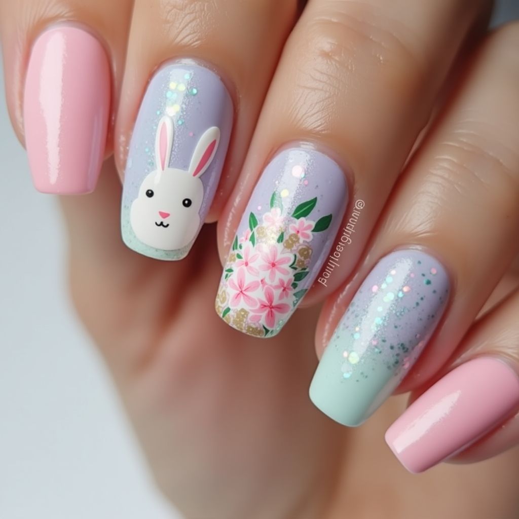 Easter Sequins Nail Design