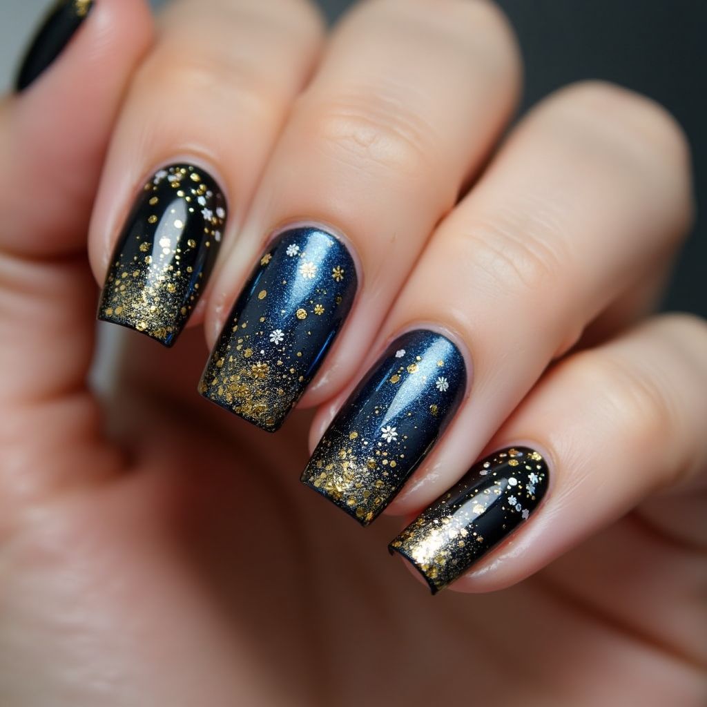 New Year Glitter Flakes Nail Design