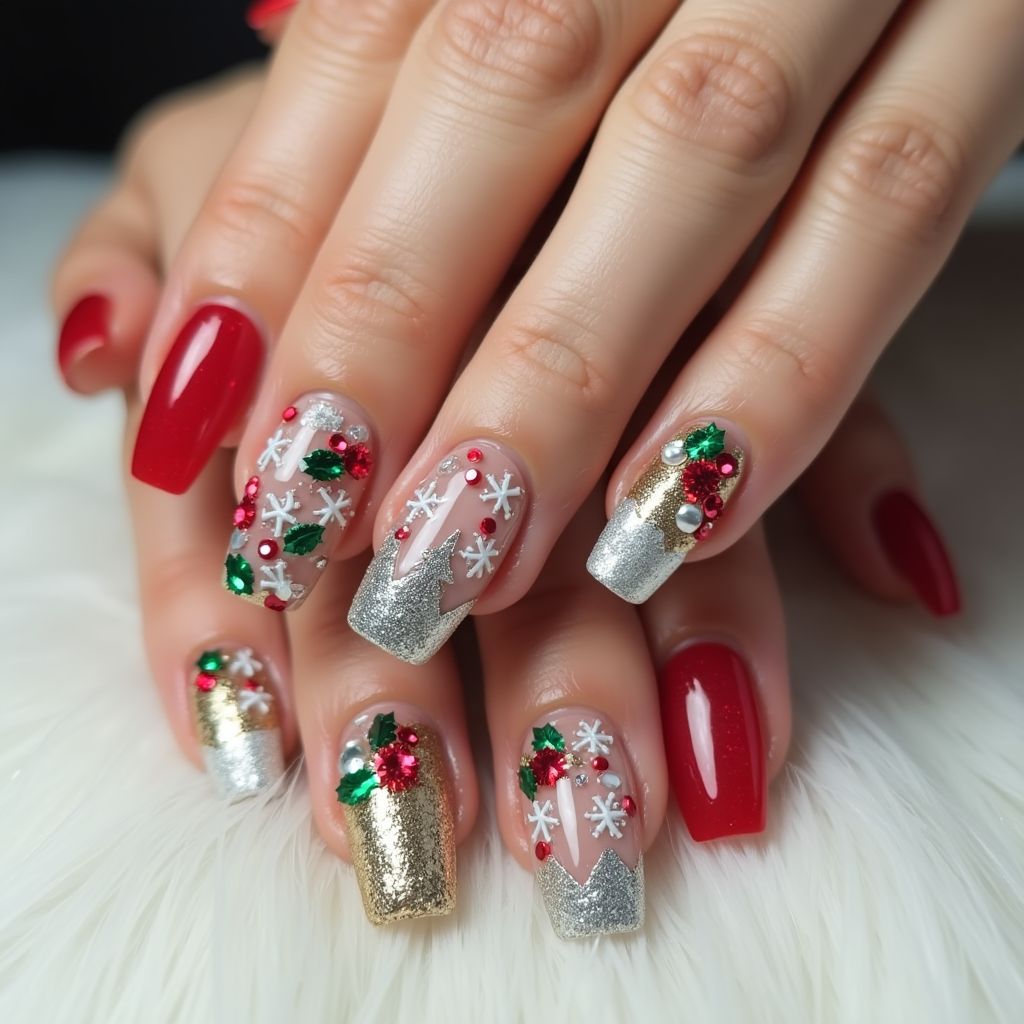 Christmas Sequins Nail Design