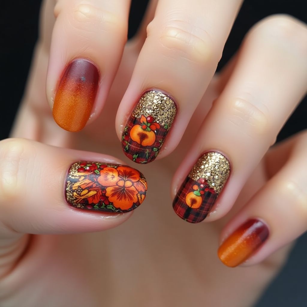 Thanksgiving Rhinestones Nail Design