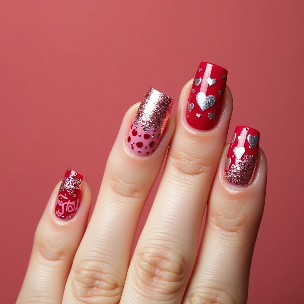 Valentine's Day Nail Foil Nail Design