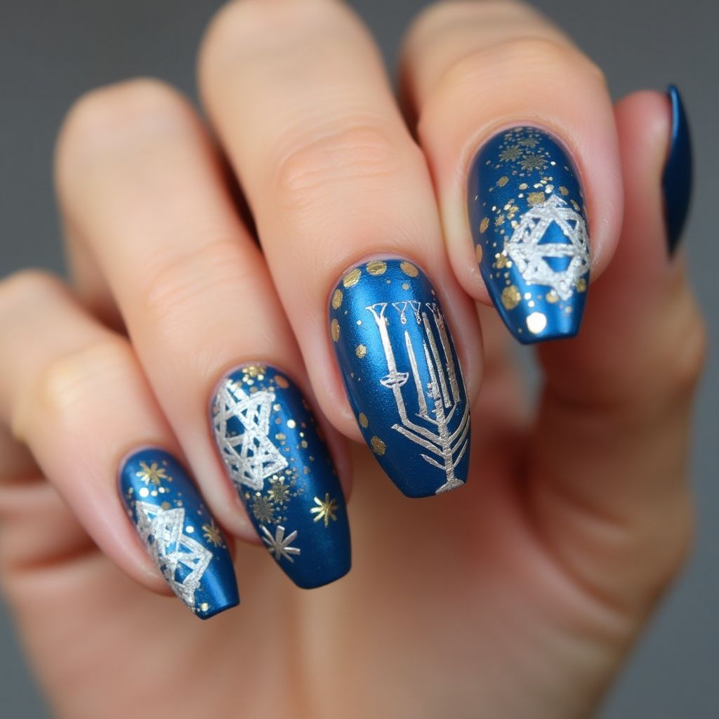 Hanukkah Orangewood Sticks Nail Design