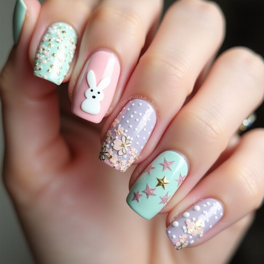 Easter Caviar Beads Nail Design