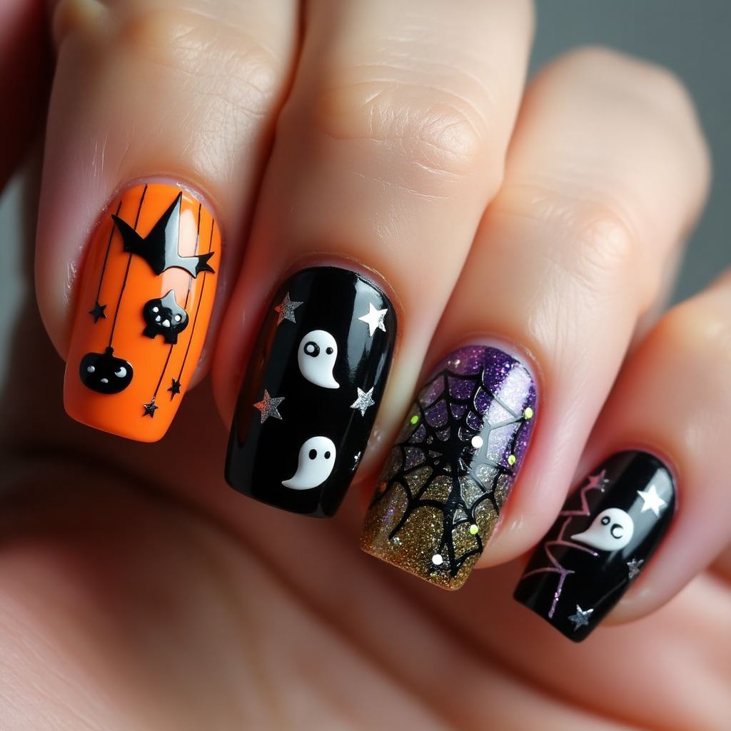 Halloween Glitter Powder Nail Design