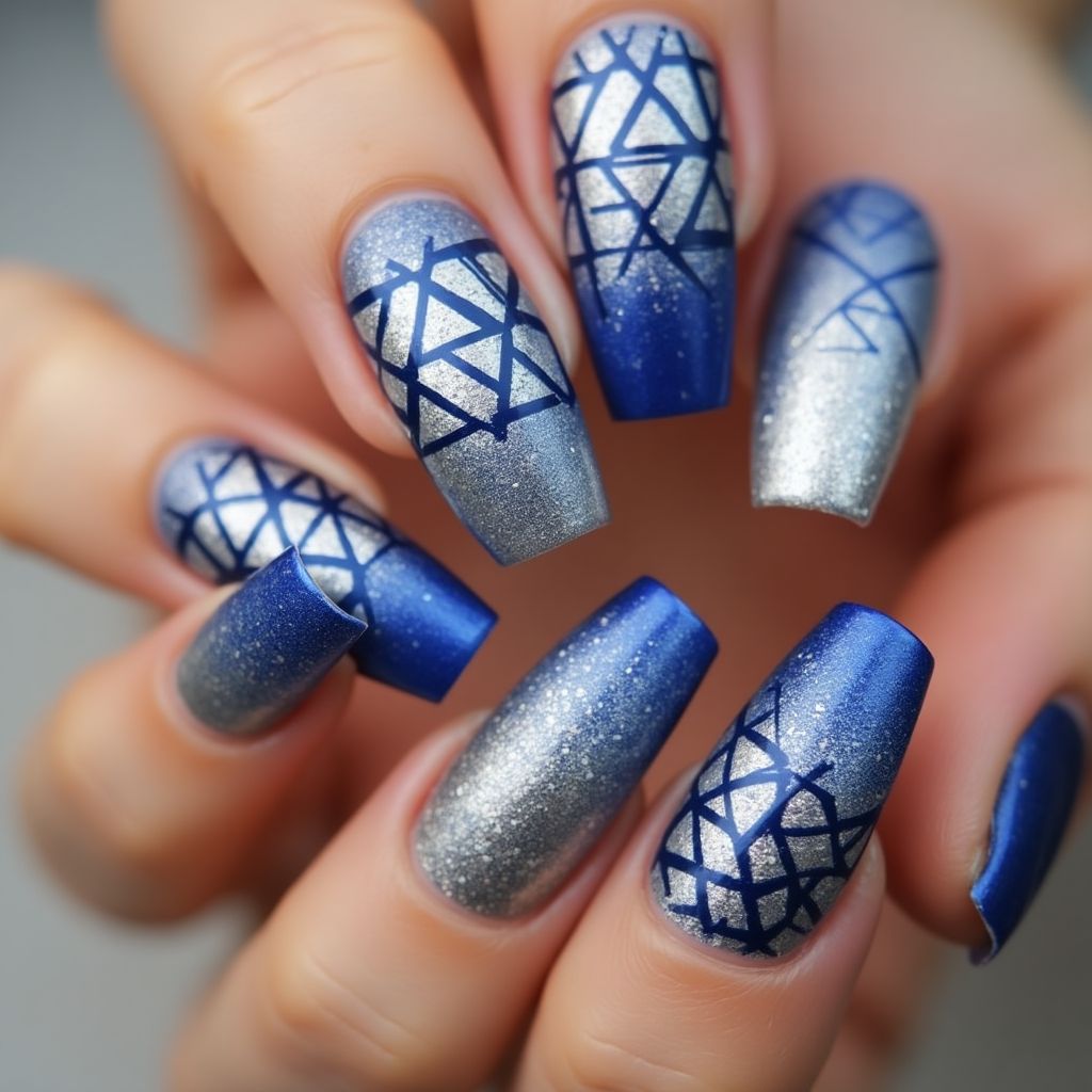 Hanukkah Chrome Powder Nail Design