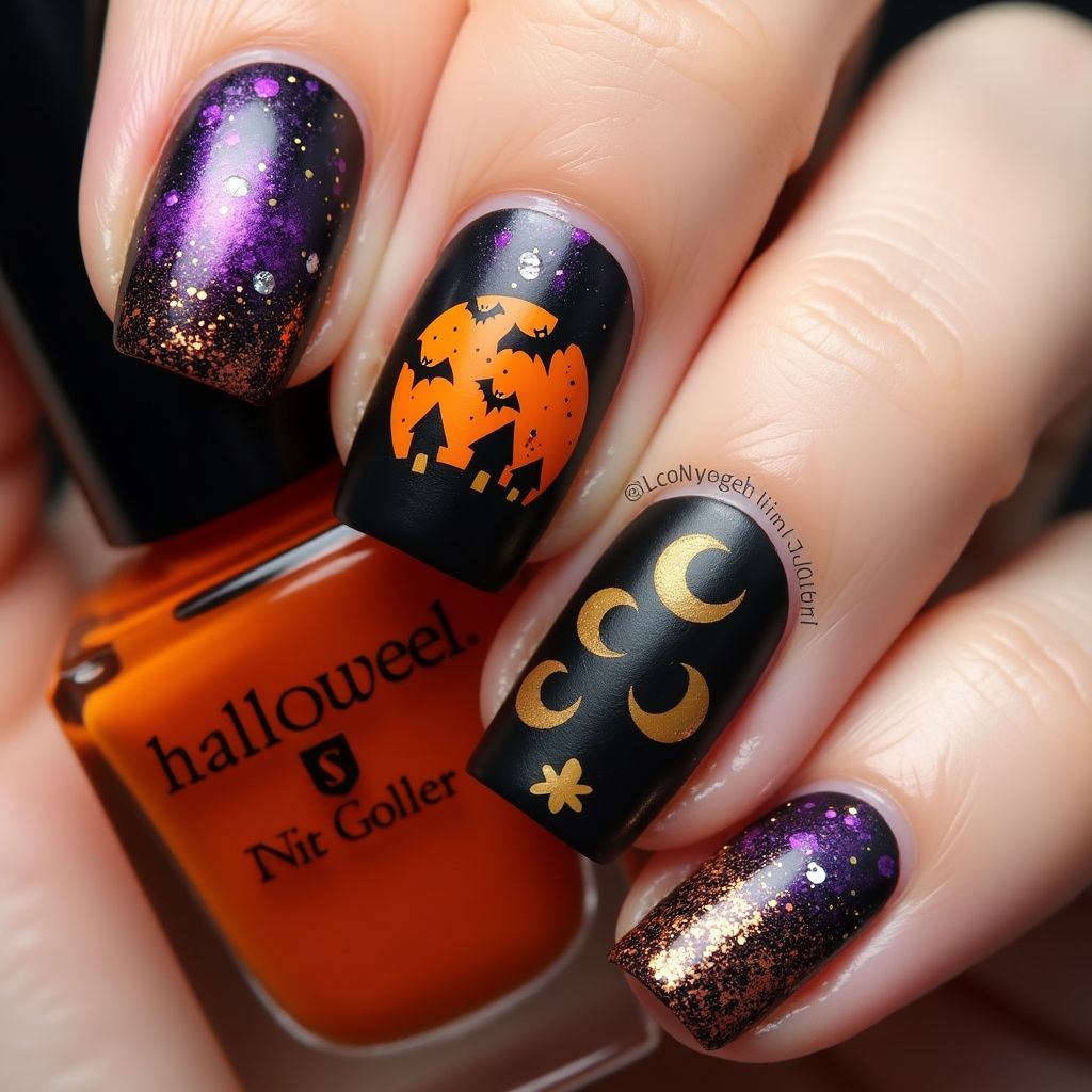 Halloween Glitter Powder Nail Design
