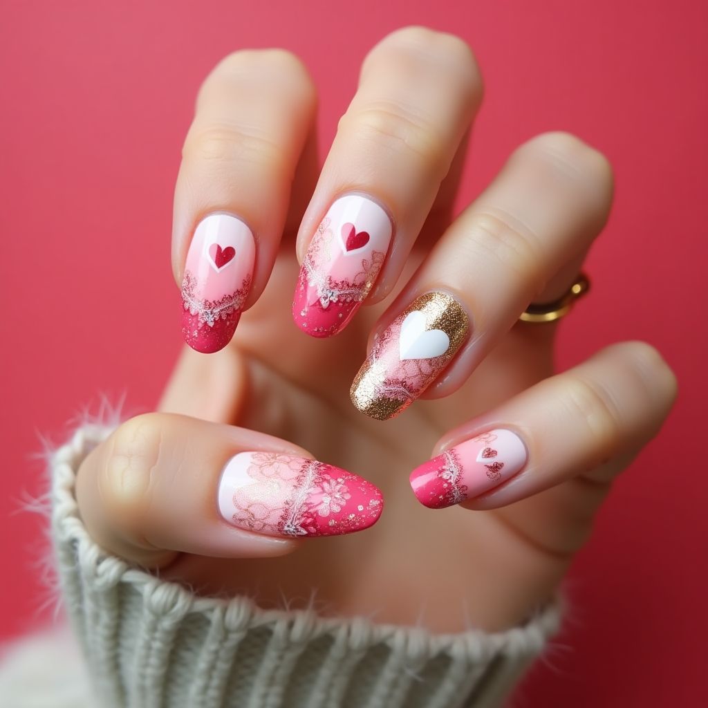 Valentine's Day Acrylic Powder Nail Design