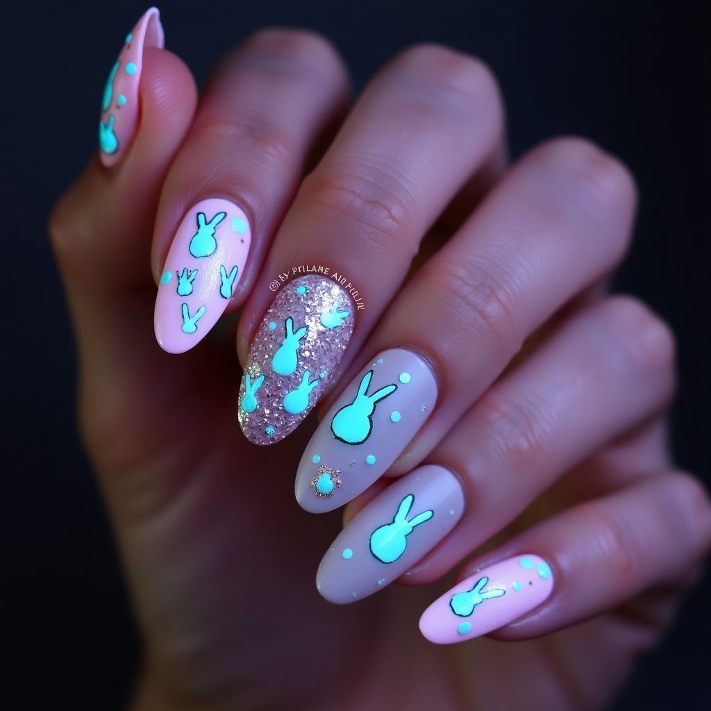 Easter Glow In The Dark Polish Nail Design