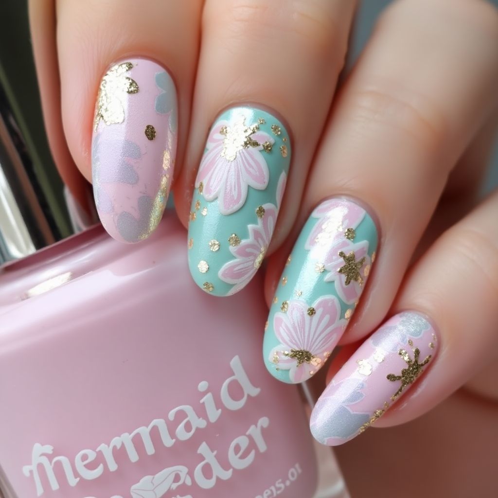 Easter Mermaid Powder Nail Design