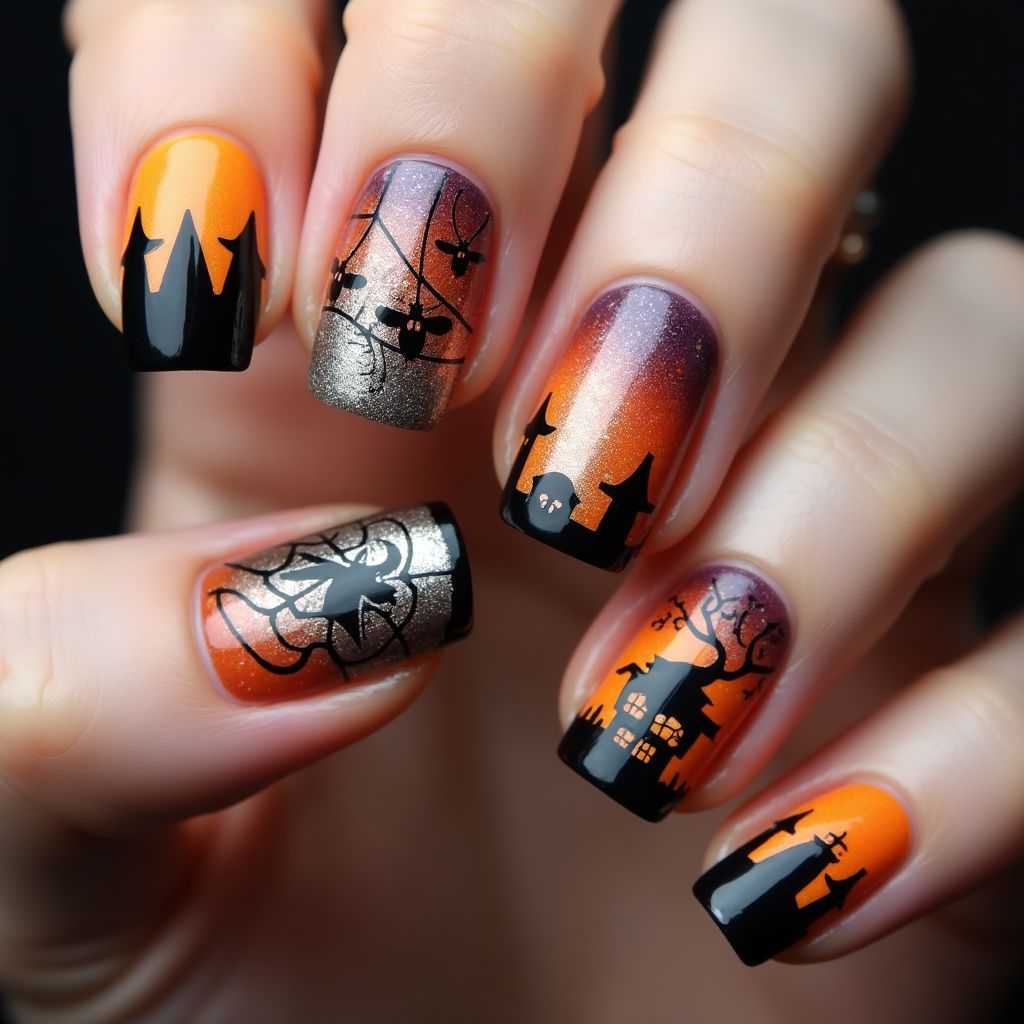 Halloween Acrylic Powder Nail Design