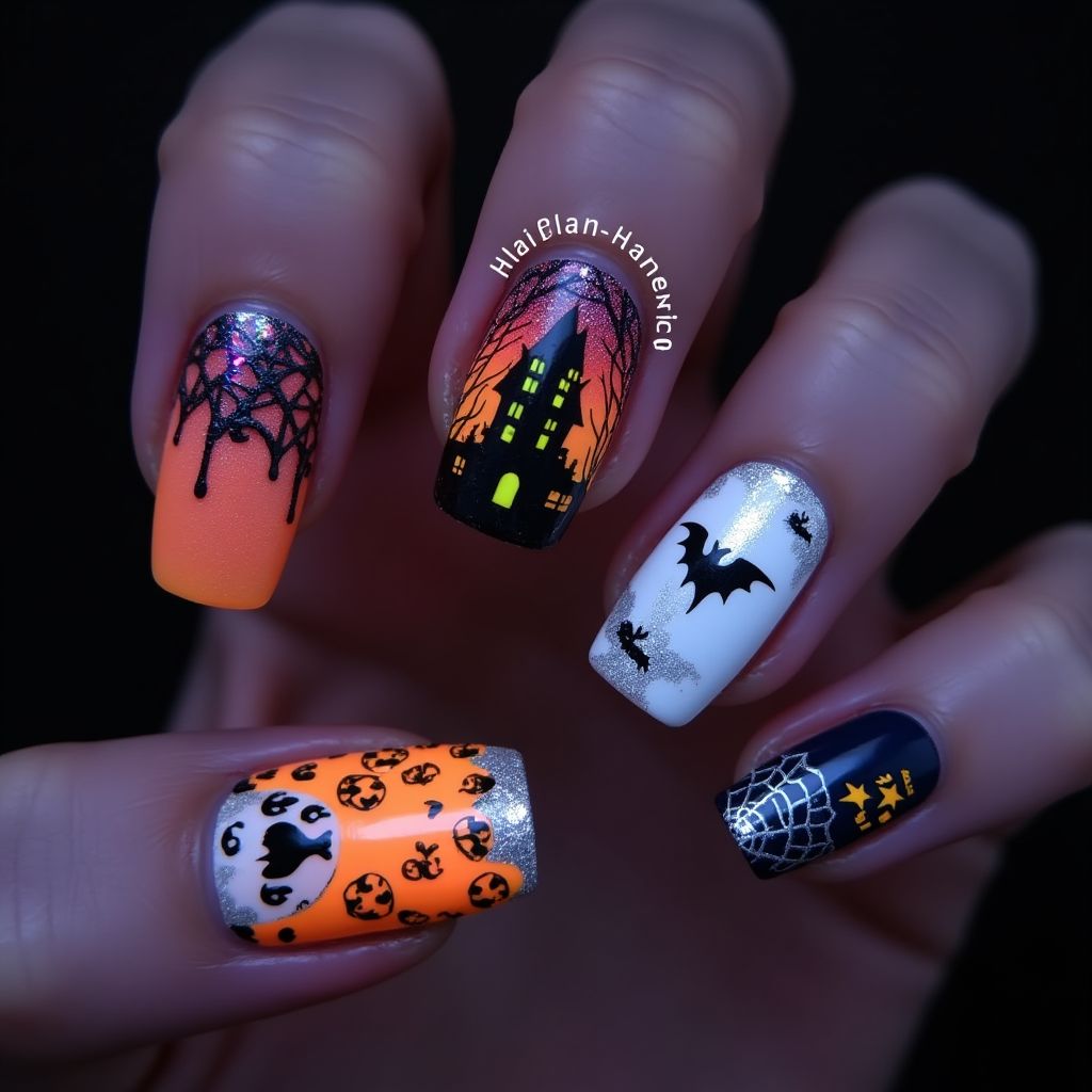 Halloween Glow In The Dark Polish Nail Design