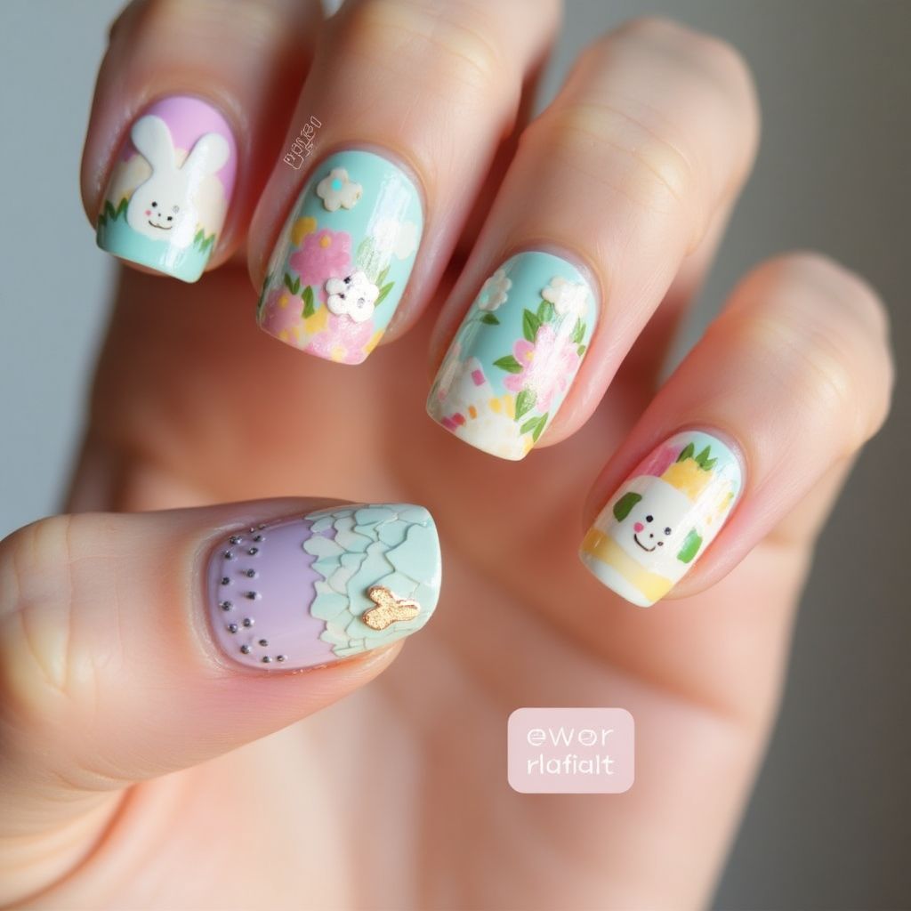Easter Sequins Nail Design
