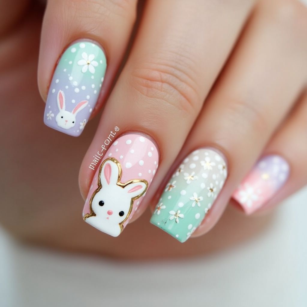 Easter Base Coat Nail Design