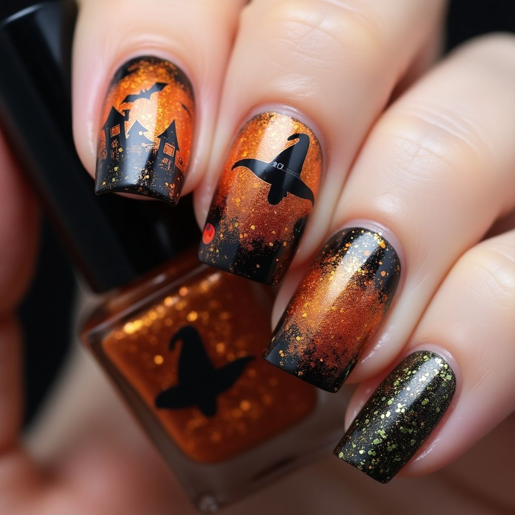 Halloween Holo Powder Nail Design