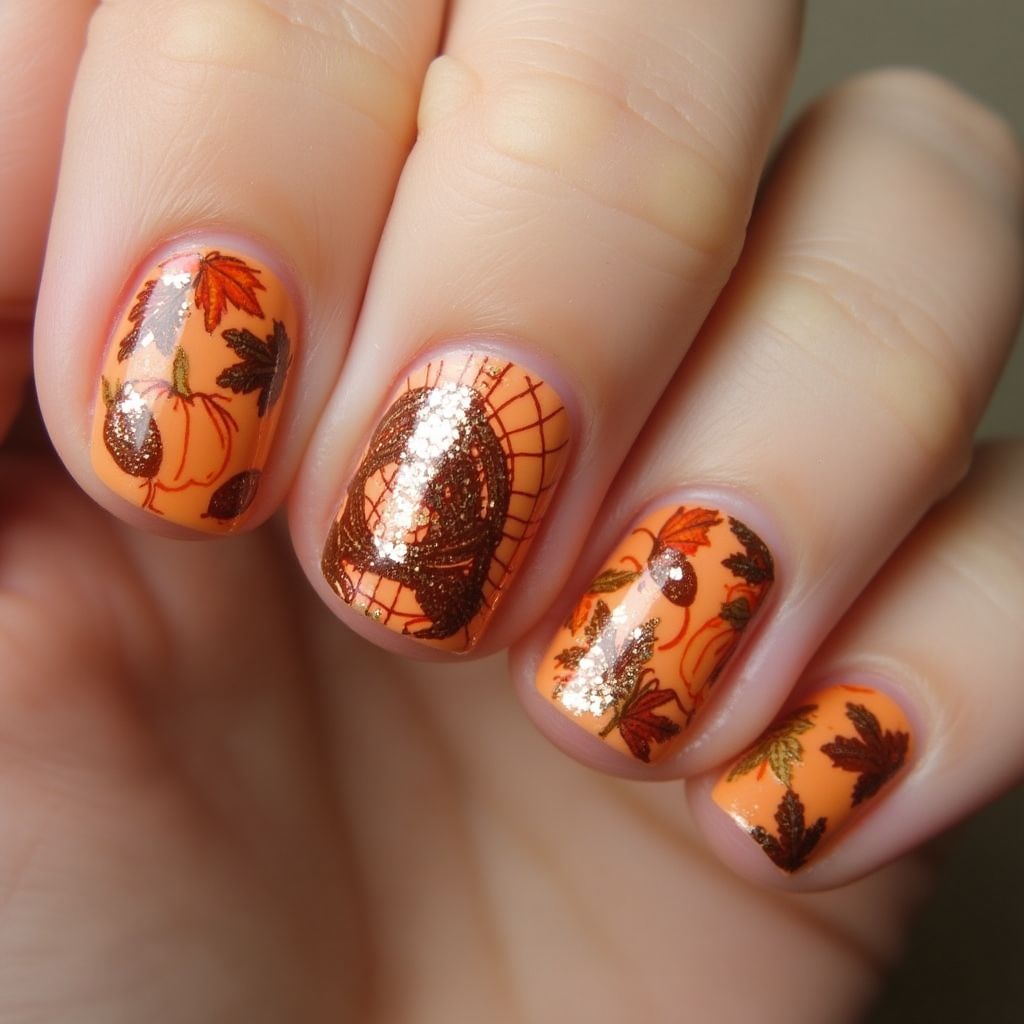 Thanksgiving Nail Foil Nail Design